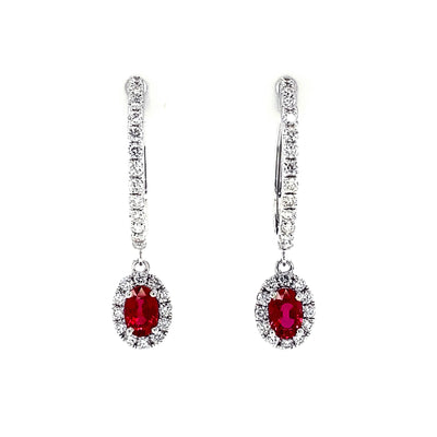 14K White Gold Ruby and Diamond Drop Earrings