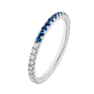 Sapphire and Diamond Round Cut Eternity Band in 18K White Gold