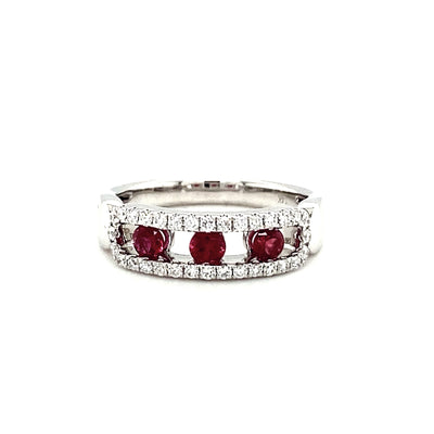 14K White Gold Ruby and Diamond  Band