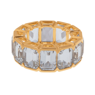 Emerald-Cut White Topaz Eternity Ring in 14K Yellow Gold, Size 6