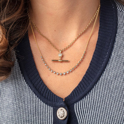 Graduated Diamonds Set In Black Rhodium Necklace in 14K Yellow Gold, 1.10cttw