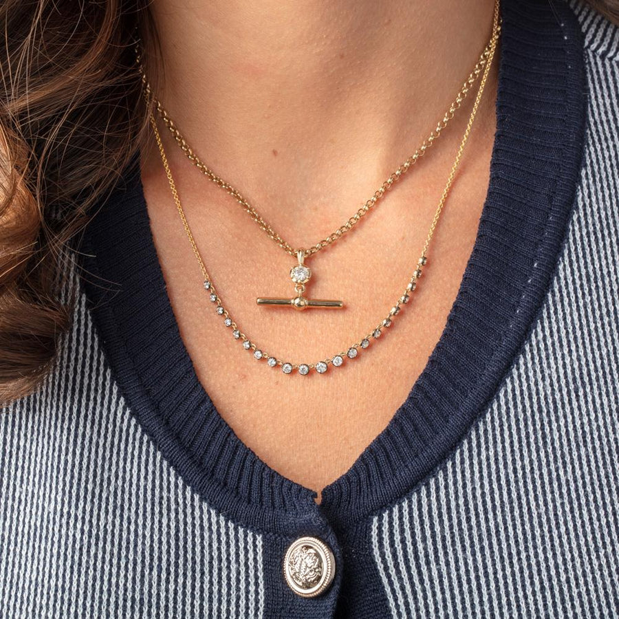 Graduated Diamonds Set In Black Rhodium Necklace in 14K Yellow Gold, 1.10cttw