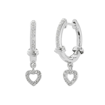 Diamond Accent Drop Heart Huggie Earrings in Sterling Silver