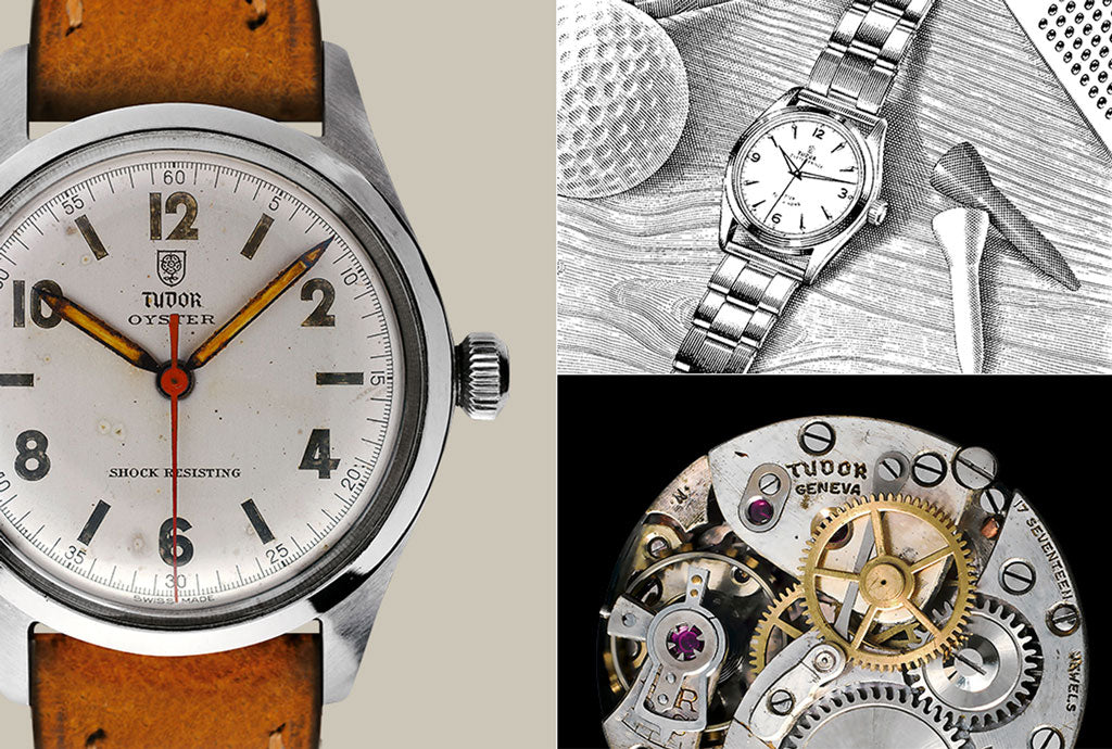 The history of TUDOR watches. moving watch parts, drawing of watch. Very first TUDOR watch