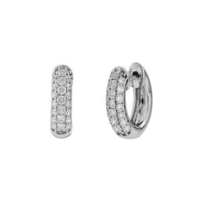 14k White Gold Pave Diamond Huggie Earrings