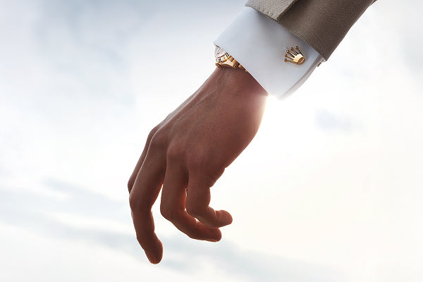 Rolex 'Crown' cufflinks, 18 kt yellow gold, a1018 | Tapper's Jewelry