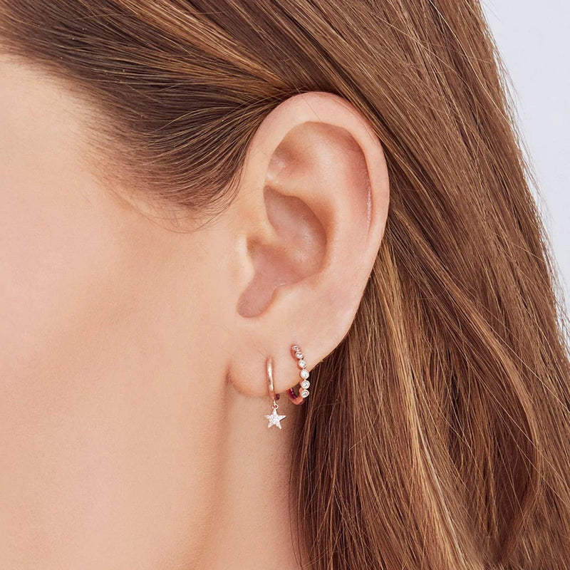 14K Rose Gold Diamond Huggie Hoop Earrings