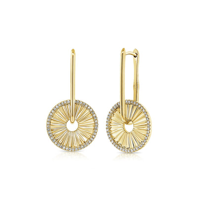 14k Gold Round Disc Diamond Earrings