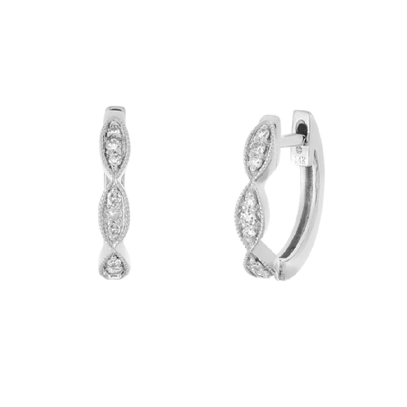 14K White Gold Twisted Diamond Hoop Earrings