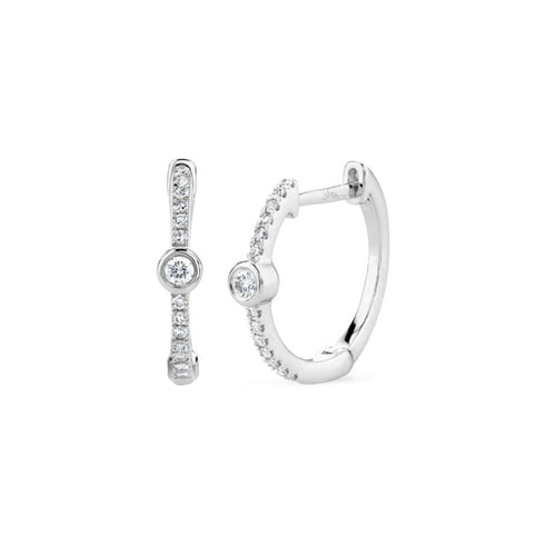 Diamond-Lined Hoop Earrings with Bezel-Set Diamond Accent