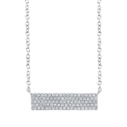 14k White Gold Pave Diamond Bar Necklace