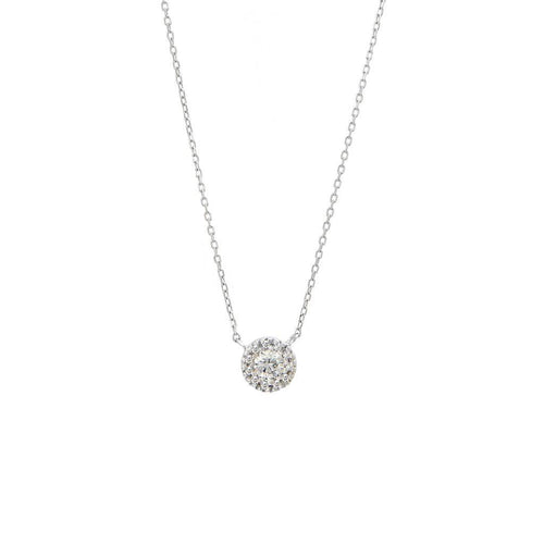 14K White Gold Diamond Halo Pendant Necklace