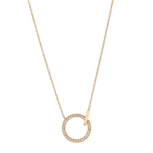 Open Circle Pendant with Diamond Accent Necklace in 14K Yellow Gold