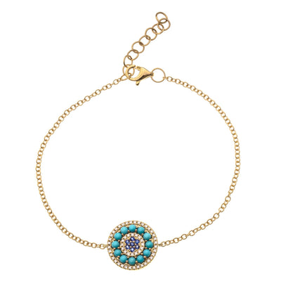 14 KARAT GOLD DIAMOND, SAPPHIRE AND TURQUOISE BRACELET