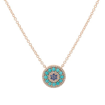 14 KARAT GOLD DIAMOND, TURQUOISE AND SAPPHIRE NECKLACE - Tapper's Jewelry 