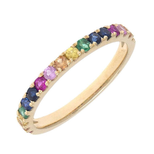 14k Gold Sapphire and Ruby Rainbow Ring