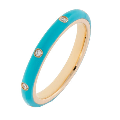 14 KARAT GOLD TURQUOISE ENAMEL DIAMOND RING - Tapper's Jewelry 
