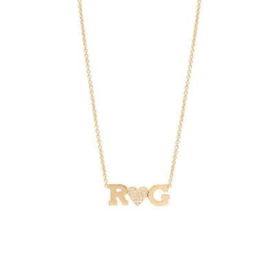 14 KARAT YELLOW GOLD 2 LETTER HEART PAVE NECKLACE - Tapper's Jewelry 