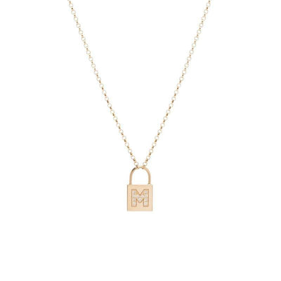 14 KARAT YELLOW GOLD DIAMOND PAVE INITIAL PADLOCK NECKLACE - Tapper's Jewelry 
