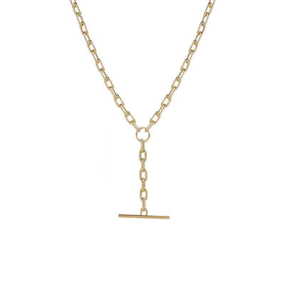 14 KARAT YELLOW GOLD LINK FAUX TOGGLE LARIAT NECKLACE - Tapper's Jewelry 