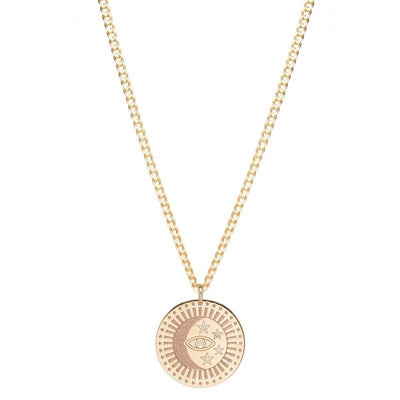 14 KARAT YELLOW GOLD MEDIUM CELESTIAL PROTECTION MEDALLION AND DIAMOND NECKLACE - Tapper's Jewelry 