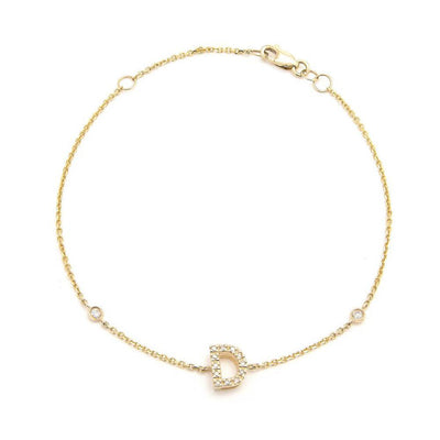 14K GOLD AND DIAMOND D INITIAL BRACELET - Tapper's Jewelry 