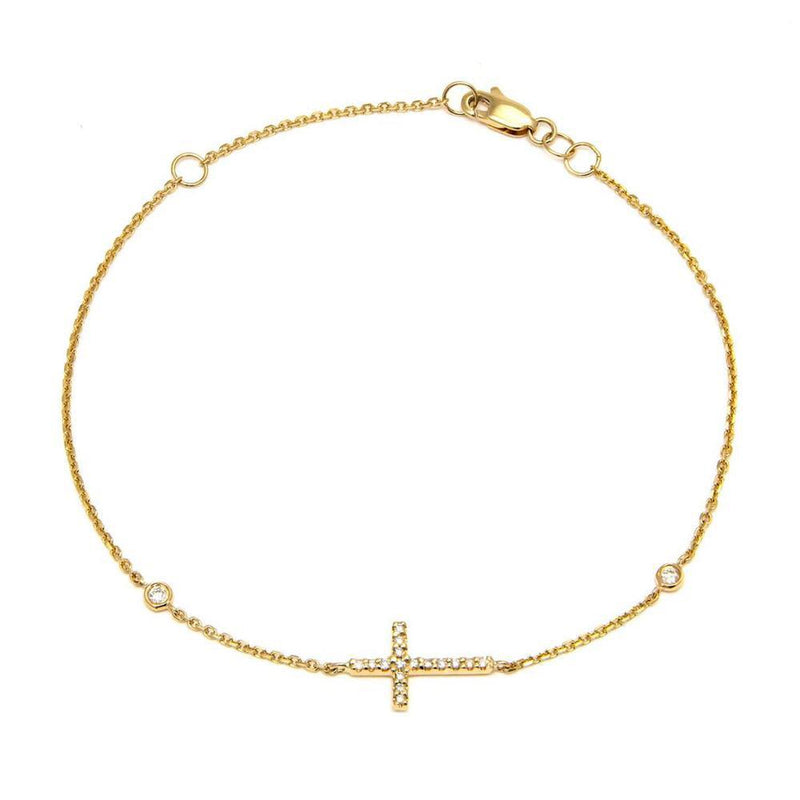 Golden Blessing Of Faith Womens Bolo Bracelet Featuring A Religious Cross  Adorned With 5 Diamonds