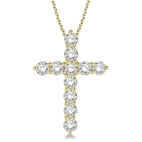 14K Yellow Gold Diamond Cross Pendant Necklace