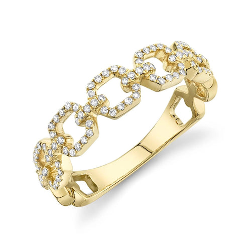 14k Gold Link Ring with Diamond Accents