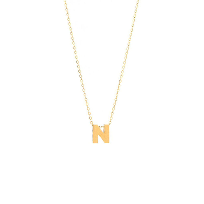 14K Solid Gold Soft N Letter Necklace