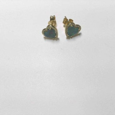 14K GOLD OPAL AND DIAMOND HEART EARRINGS