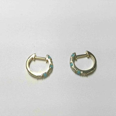 14K GOLD TURQUOISE AND DIAMOND HUGGIE EARRINGS - Tapper's Jewelry 