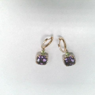 14K Rose Gold Amethyst and Diamond  and Peridot Earrings - Tapper's Jewelry 