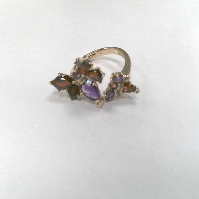 14K Rose Gold Amethyst and Garnet  and Diamond Ring