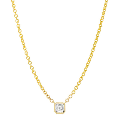 14K Rose Gold Bezel Set Asher Cut Diamond Necklace - Tapper's Jewelry 