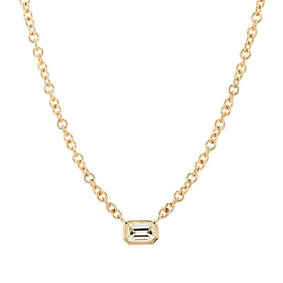 14K Rose Gold Bezel Set Emerald Cut Diamond Necklace - Tapper's Jewelry 
