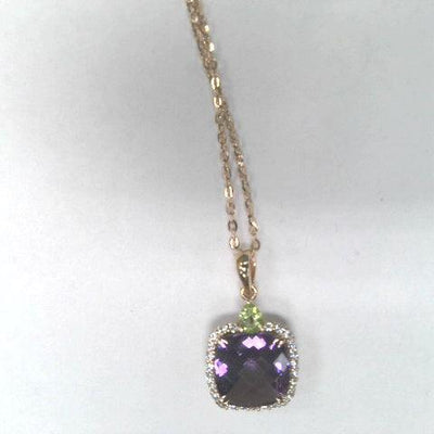 14K Rose Gold Diamond and Amethyst  and Peridot Necklace - Tapper's Jewelry 