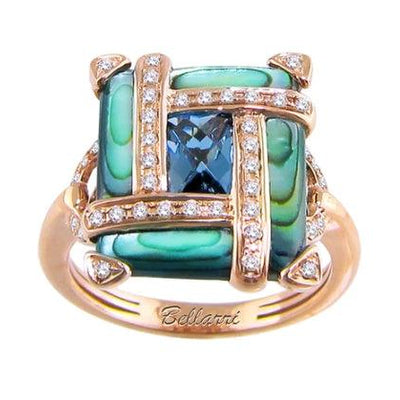 14K Rose Gold Diamond and Blue Topaz  Ring