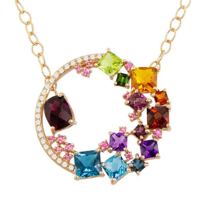 14K ROSE GOLD DIAMOND AND MULTI GEMSTONE NECKLACE