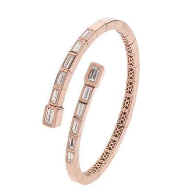 14K Rose Gold Emerald Cut  Diamond Wrap Bangle - Tapper's Jewelry 