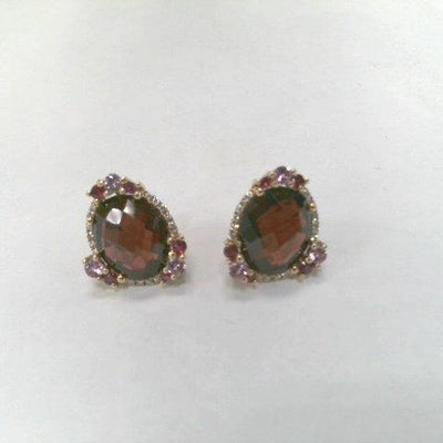 14K Rose Gold Garnet and Diamond  and Sapphire and Ruby Earrings - Tapper's Jewelry 