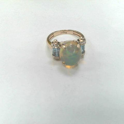 14K Rose Gold Opal and Diamond  and Blue Topaz Ring - Tapper's Jewelry 