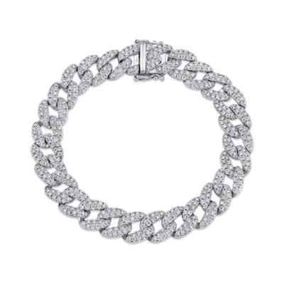 14K WHITE GOLD 4.36CT PAVE DIAMOND CURB LINK BRACELET - Tapper's Jewelry 