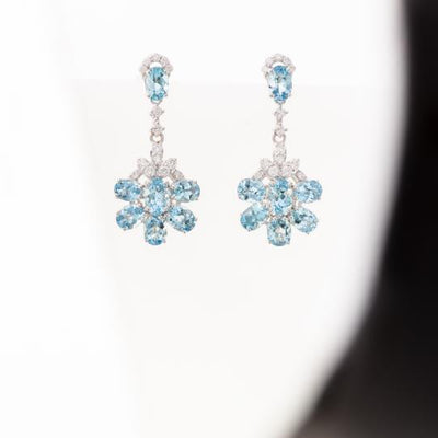 14K WHITE GOLD AQUA AND DIAMOND DROP EARRINGS - Tapper's Jewelry 