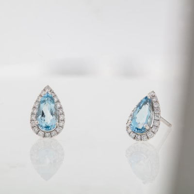 14K WHITE GOLD AQUA AND DIAMOND EARRINGS - Tapper's Jewelry 