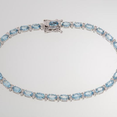 14K WHITE GOLD AQUA AND DIAMOND ETERNITY BRACELET