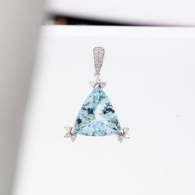 14K WHITE GOLD AQUA AND DIAMOND PENDANT - Tapper's Jewelry 