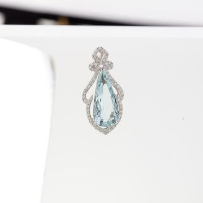 14K WHITE GOLD AQUA AND DIAMOND PENDANT - Tapper's Jewelry 