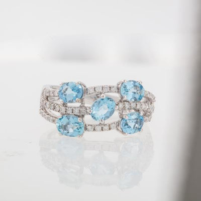 14K WHITE GOLD AQUA AND DIAMOND RING - Tapper's Jewelry 