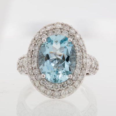 14K WHITE GOLD AQUA AND DIAMOND RING - Tapper's Jewelry 